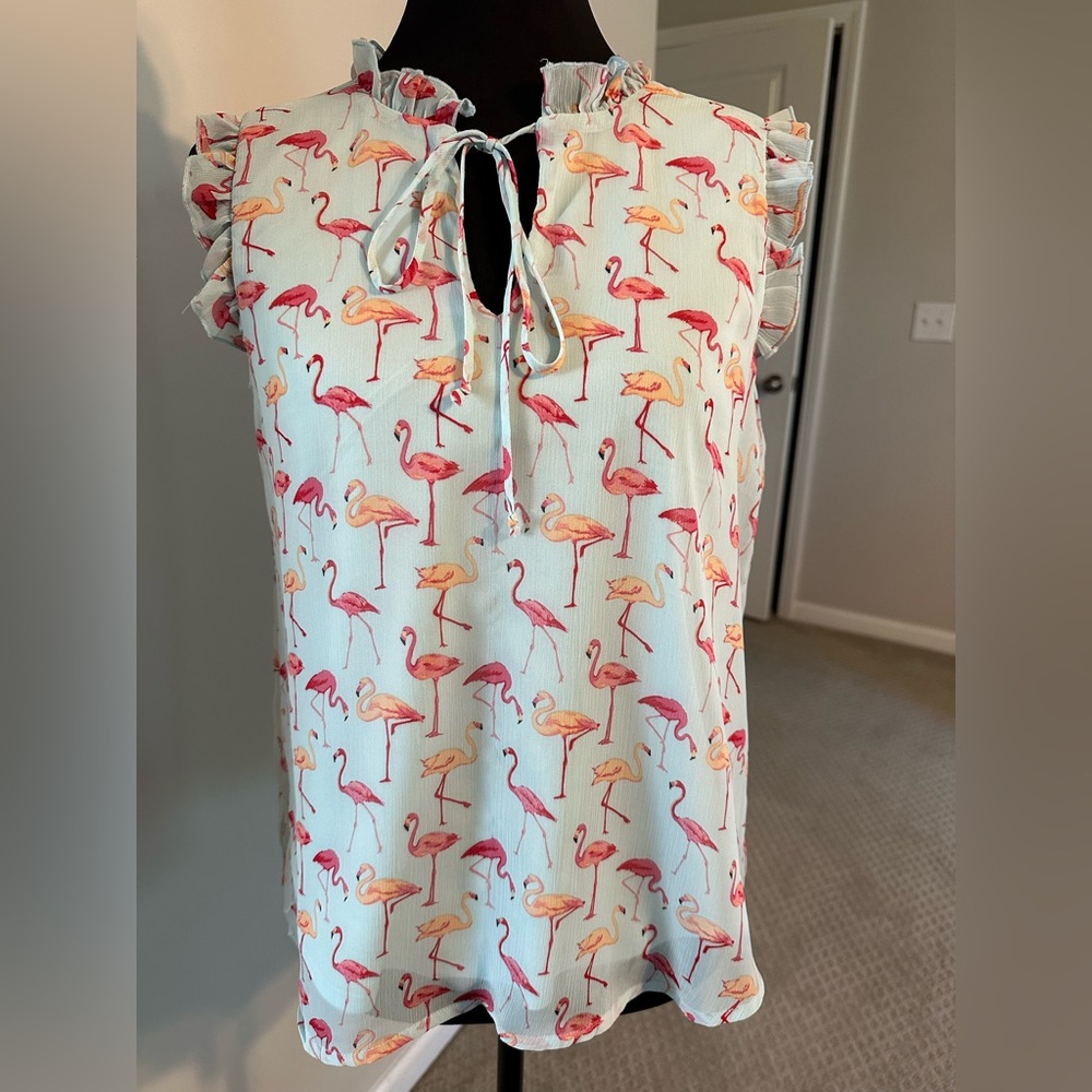 Lily White Flamingo Ruffle Top in Pink and Blue